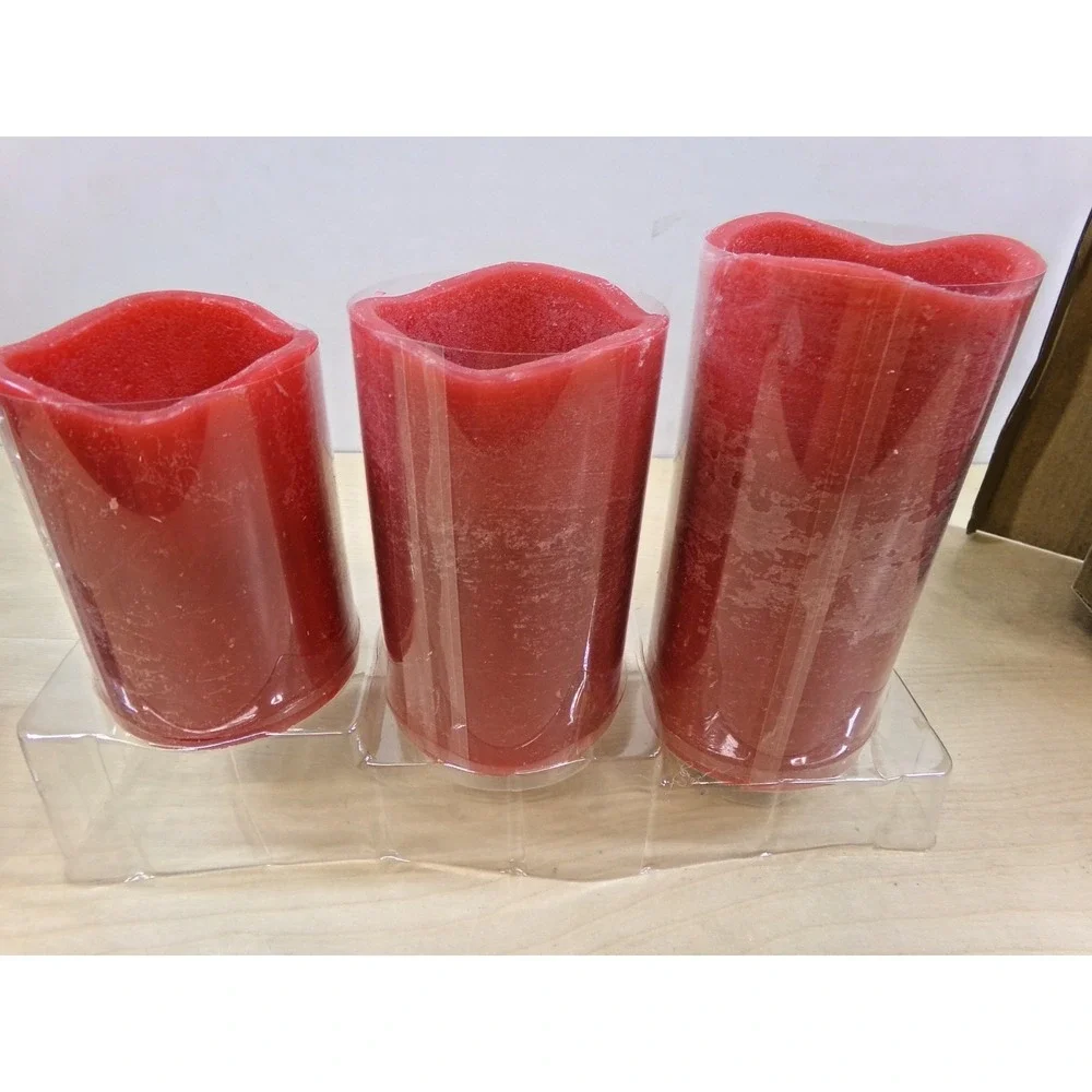Fitz and Floyd LED Candle Set with‎ Remote Made with Real Wax Set of 3 Red New